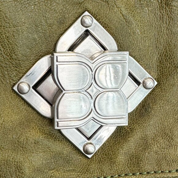 Vintage BCBG Maxazria Pocket Satchel with Logo Turn Lock Green Y2K Cool Slouchy - Picture 4 of 14